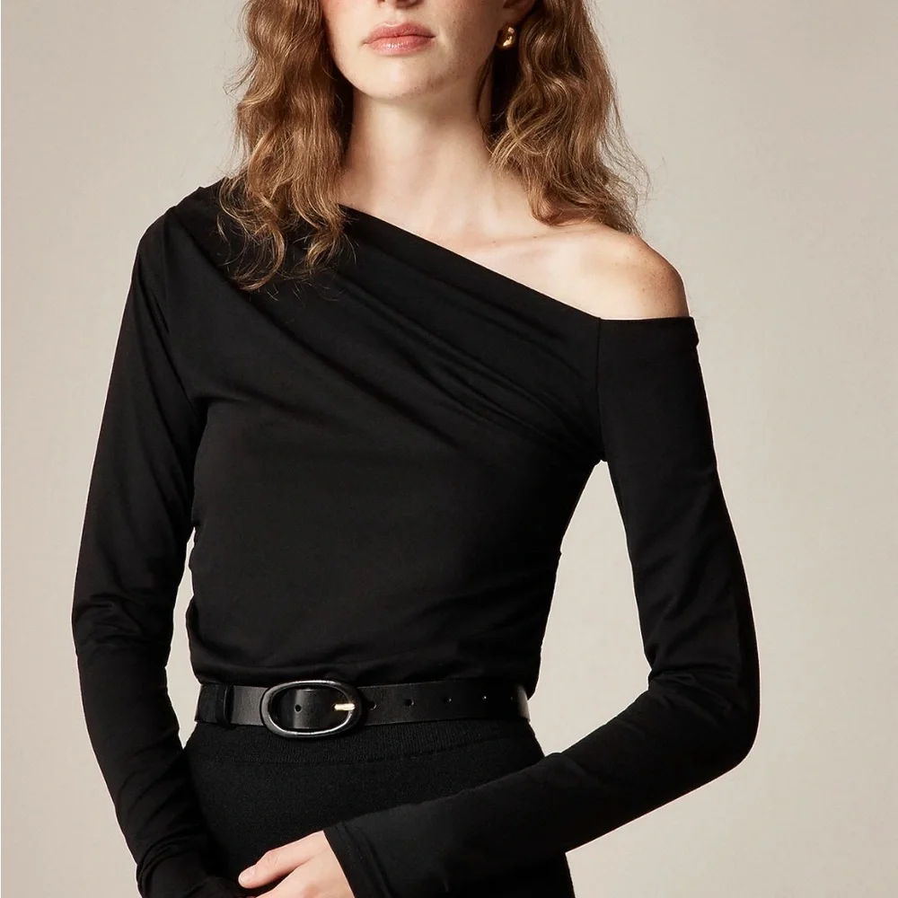 J. Crew Brown Asymmetric One-Shoulder Long Sleeve Top - Picture 2 of 7